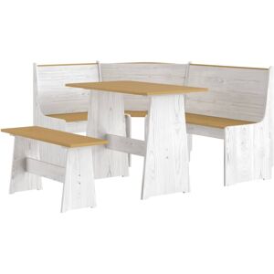 vidaXL Solid Pine 3-Piece Dining Set, Honey Brown & White - Table + Corner Bench vidaXL Solid Pine 3-Piece Dining Set, Honey Brown & White - Table + Corner Bench