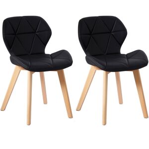 (PU Black) Charles Jacobs Set of 2 Diamond Patterned Dining Chairs with Beech Wo (PU Black) Charles Jacobs Set of 2 Diamond Patterned Dining Chairs with Beech Wo
