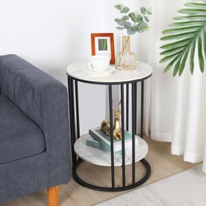 Fativo (Black Legs White Top,2 Tier) Marble Coffee Table Modern Round Side End Table Fativo (Black Legs White Top,2 Tier) Marble Coffee Table Modern Round Side End Table