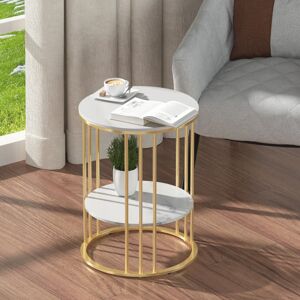 Fativo (Goden Legs White Top 2 Tier) Marble Coffee Table Modern Round Side End Table Fativo (Goden Legs White Top 2 Tier) Marble Coffee Table Modern Round Side End Table