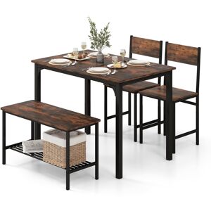 Costway Dining Table & Chair Set 4-Pieces With 2 Chairs 1 Bench & Storage Rack Costway Dining Table & Chair Set 4-Pieces With 2 Chairs 1 Bench & Storage Rack
