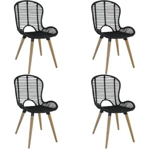 vidaXL 4x Dining Chairs Natural Rattan Black Outdoor Garden Patio Dinner Seat vidaXL 4x Dining Chairs Natural Rattan Black Outdoor Garden Patio Dinner Seat