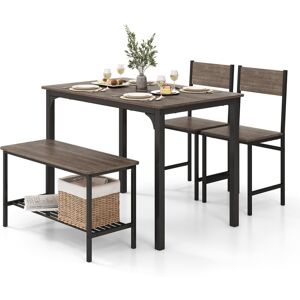 Costway 4pcs Industrial Dining Table & Chair Set w/ Shelf 2 Chairs & 1 Bench Costway 4pcs Industrial Dining Table & Chair Set w/ Shelf 2 Chairs & 1 Bench