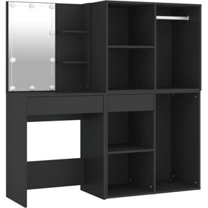 vidaXL Led Dressing Table Vanity Makeup Desk with Cabinets Black Engineered Wood vidaXL Led Dressing Table Vanity Makeup Desk with Cabinets Black Engineered Wood