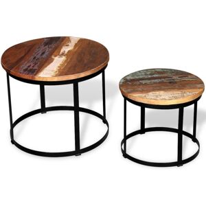 vidaXL Two Piece Coffee Side Table Set Solid Reclaimed Wood Round 40cm/50cm vidaXL Two Piece Coffee Side Table Set Solid Reclaimed Wood Round 40cm/50cm