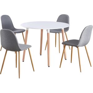 (White Table & Grey Fabric Chairs) Charles Jacobs Round Dinner Table & Chair 4 S (White Table & Grey Fabric Chairs) Charles Jacobs Round Dinner Table & Chair 4 S