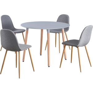 (Grey Table & Grey Fabric Chairs) Charles Jacobs Round Dinner Table & Chair 4 Se (Grey Table & Grey Fabric Chairs) Charles Jacobs Round Dinner Table & Chair 4 Se