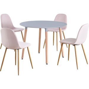 (Grey Table & Pink Velvet Chairs) Charles Jacobs Round Dinner Table & Chair 4 Se (Grey Table & Pink Velvet Chairs) Charles Jacobs Round Dinner Table & Chair 4 Se