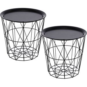 Carousel Set Of 2 Black Geometric Iron Metal Wire Storage Side Table Basket Storage Tab Carousel Set Of 2 Black Geometric Iron Metal Wire Storage Side Table Basket Storage Tab