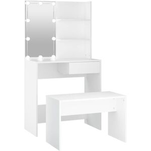 vidaXL Dressing Table Set with LED White Engineered Wood Makeup Vanity Desk vidaXL Dressing Table Set with LED White Engineered Wood Makeup Vanity Desk