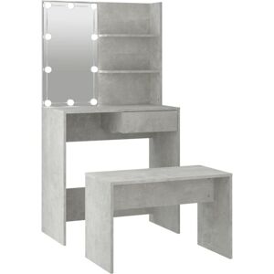 vidaXL Dressing Table Set with LED Concrete Grey Engineered Wood Makeup Table vidaXL Dressing Table Set with LED Concrete Grey Engineered Wood Makeup Table