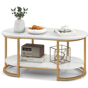 Costway Modern Faux Marble Coffee Table 2-Tier Rectangular Chic Cocktail Accent Table Costway Modern Faux Marble Coffee Table 2-Tier Rectangular Chic Cocktail Accent Table