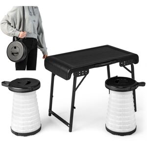 Costway 3-Piece Folding Camping Table & Stool Set with 2 Retractable LED Stools Costway 3-Piece Folding Camping Table & Stool Set with 2 Retractable LED Stools