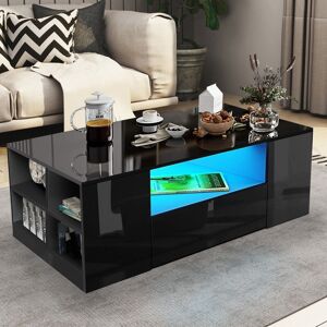 Sunukerr (Black High Gloss Led Coffee Table) LED Coffee Table Wooden 2 Drawer Storage Hig Sunukerr (Black High Gloss Led Coffee Table) LED Coffee Table Wooden 2 Drawer Storage Hig