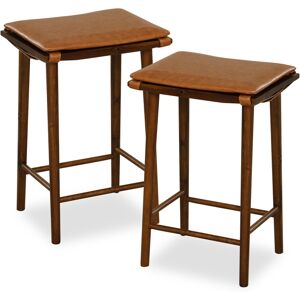Costway Set of 2 Bar Stools Counter Height Stools Saddle Seat with Solid Wood Legs Costway Set of 2 Bar Stools Counter Height Stools Saddle Seat with Solid Wood Legs
