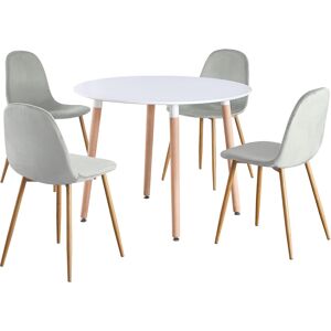 (White Table & Grey Velvet Chairs) Charles Jacobs Round Dinner Table & Chair 4 S (White Table & Grey Velvet Chairs) Charles Jacobs Round Dinner Table & Chair 4 S