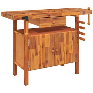 vidaXL Solid Wood Acacia Workbench with Drawer and Vices - Work Table vidaXL Solid Wood Acacia Workbench with Drawer and Vices - Work Table