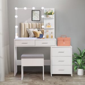 Unbranded Vanity Table Dressing Table w/ LED Mirror 5 Drawers Makeup Desk Stool Set Unbranded Vanity Table Dressing Table w/ LED Mirror 5 Drawers Makeup Desk Stool Set