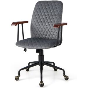 Costway Velvet Office Chair Computer Desk Chair Mid-back W/Rubber Wood Armrest Costway Velvet Office Chair Computer Desk Chair Mid-back W/Rubber Wood Armrest