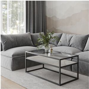 URBN Living (White Stone) Glass Display Top Coffee Table with Steel Frame Reversible Wooden URBN Living (White Stone) Glass Display Top Coffee Table with Steel Frame Reversible Wooden