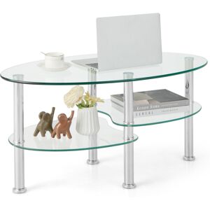Costway 3-tier Oval Tempered Glass Coffee Table Center Table w/ Open Shelf White Costway 3-tier Oval Tempered Glass Coffee Table Center Table w/ Open Shelf White