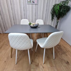 KOSY KOALA Dining Table Set of 4 Wooden Grey Table with 4 White Gem Chair KOSY KOALA Dining Table Set of 4 Wooden Grey Table with 4 White Gem Chair