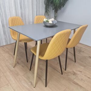 KOSY KOALA Wooden Rectangle Dining Table Set Grey Table with 4 Mustard Gem Chairs KOSY KOALA Wooden Rectangle Dining Table Set Grey Table with 4 Mustard Gem Chairs
