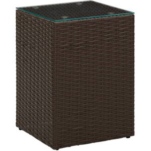 vidaXL Side Table with Glass Top Brown Poly Rattan Indoor Accent Sofa Table vidaXL Side Table with Glass Top Brown Poly Rattan Indoor Accent Sofa Table