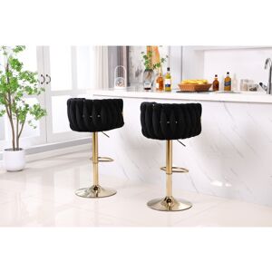 HYGRAD (Black/Gold) Set of 2 x Velvet Woven Upholstered Adjustable High Swivel Breakfas HYGRAD (Black/Gold) Set of 2 x Velvet Woven Upholstered Adjustable High Swivel Breakfas