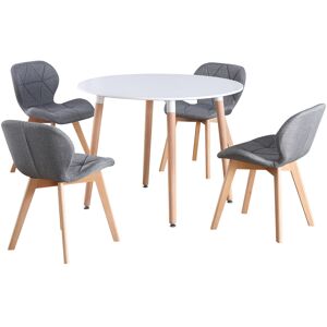 (White Table & Grey Fabric Chairs) Charles Jacobs Round 4 Seat Dinner Table & Ch (White Table & Grey Fabric Chairs) Charles Jacobs Round 4 Seat Dinner Table & Ch