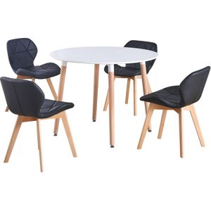 (White Table & Black PU Chairs) Charles Jacobs Round 4 Seat Dinner Table & Chair (White Table & Black PU Chairs) Charles Jacobs Round 4 Seat Dinner Table & Chair