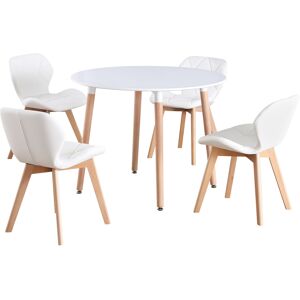 (White Table & White PU Chairs) Charles Jacobs Round 4 Seat Dinner Table & Chair (White Table & White PU Chairs) Charles Jacobs Round 4 Seat Dinner Table & Chair