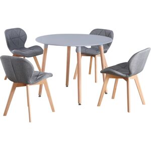 (Grey Table & Grey Fabric Chairs) Charles Jacobs Round 4 Seat Dinner Table & Cha (Grey Table & Grey Fabric Chairs) Charles Jacobs Round 4 Seat Dinner Table & Cha