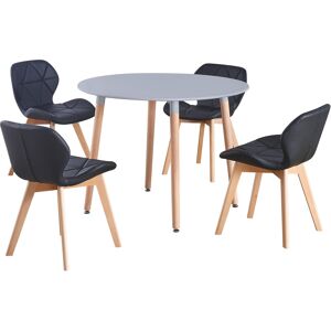 (Grey Table & Black PU Chairs) Charles Jacobs Round 4 Seat Dinner Table & Chair (Grey Table & Black PU Chairs) Charles Jacobs Round 4 Seat Dinner Table & Chair