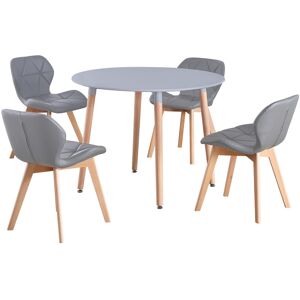 (Grey Table & Grey PU Chairs) Charles Jacobs Round 4 Seat Dinner Table & Chair C (Grey Table & Grey PU Chairs) Charles Jacobs Round 4 Seat Dinner Table & Chair C
