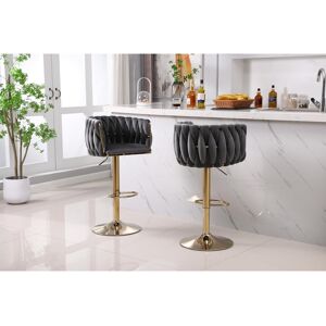 HYGRAD (Dark Grey) Pair Of Velvet Bar Stools Luxury Breakfast Bar Stool Kitchen 360 Deg HYGRAD (Dark Grey) Pair Of Velvet Bar Stools Luxury Breakfast Bar Stool Kitchen 360 Deg