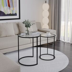 URBN Living (Black Legs Transparent Glass) 2 Pcs Round Nesting Side Tables Set Tempered Glas URBN Living (Black Legs Transparent Glass) 2 Pcs Round Nesting Side Tables Set Tempered Glas