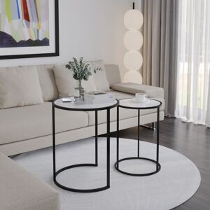 URBN Living (Black Legs White Glass) 2 Pcs Round Nesting Side Tables Set Tempered Glass Top URBN Living (Black Legs White Glass) 2 Pcs Round Nesting Side Tables Set Tempered Glass Top