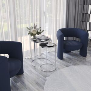 URBN Living (Chrome Legs Black Glass) 2 Pcs Round Nesting Side Tables Set Tempered Glass Top URBN Living (Chrome Legs Black Glass) 2 Pcs Round Nesting Side Tables Set Tempered Glass Top