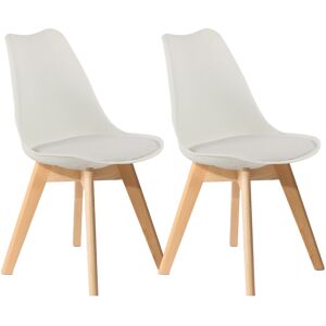 (White) 2 x Charles Jacobs Dining Chairs Beech Wood Legs Tulip Design Furniture (White) 2 x Charles Jacobs Dining Chairs Beech Wood Legs Tulip Design Furniture