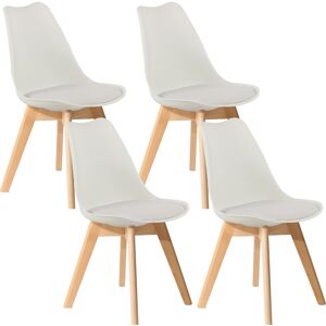 (White) 4 x Charles Jacobs Dining Chairs Beech Wood Legs Tulip Design Furniture (White) 4 x Charles Jacobs Dining Chairs Beech Wood Legs Tulip Design Furniture