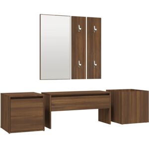 vidaXL Hallway Furniture Set Brown Oak Engineered Wood Bench and Coat Rack vidaXL Hallway Furniture Set Brown Oak Engineered Wood Bench and Coat Rack