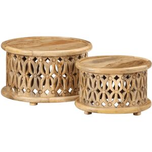 vidaXL Coffee Table Set Solid Mango Wood - Retro Style - 2 Piece vidaXL Coffee Table Set Solid Mango Wood - Retro Style - 2 Piece