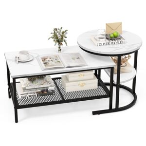 Costway Nesting Coffee Table Set of 2 Detachable End Table With Faux Marble Top Costway Nesting Coffee Table Set of 2 Detachable End Table With Faux Marble Top
