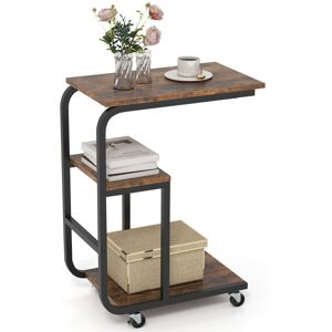 Costway C-shaped End Table Space-saving Couch Table with Open Shelves-Coffee Costway C-shaped End Table Space-saving Couch Table with Open Shelves-Coffee