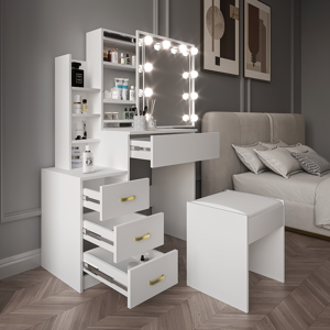 Unbranded Dressing Table Mirror & Stool Set Vanity Makeup Desk With Drawers + Led Lights Unbranded Dressing Table Mirror & Stool Set Vanity Makeup Desk With Drawers + Led Lights