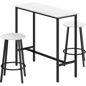 HOMCOM 3 Piece Bar Table Set for 2 with Stools Steel Frame Footrest White HOMCOM 3 Piece Bar Table Set for 2 with Stools Steel Frame Footrest White