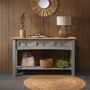 Mercers Furniture Corona Grey Wax 3 Drawer Console Table Solid Pine Furniture Mercers Furniture Corona Grey Wax 3 Drawer Console Table Solid Pine Furniture