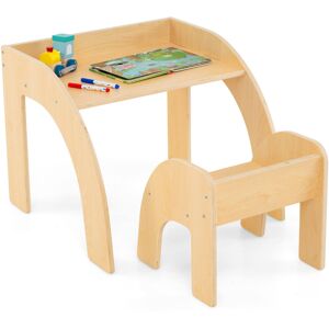 Costway Kids Desk and Chair Set Wooded Toddler Table and Chair Set-Natural Costway Kids Desk and Chair Set Wooded Toddler Table and Chair Set-Natural