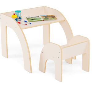 Costway Kids Desk and Chair Set Wooded Toddler Table and Chair Set-White Costway Kids Desk and Chair Set Wooded Toddler Table and Chair Set-White